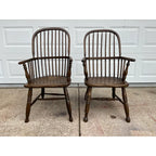 Mid-1800s Antique Oak Windsor Style Arm Chairs- A Pair