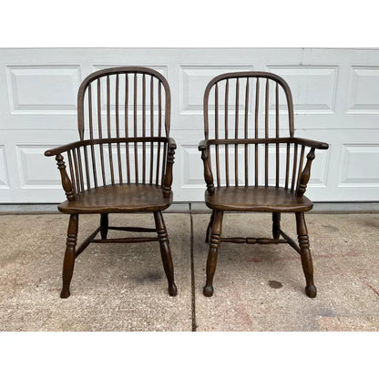 Mid-1800s Antique Oak Windsor Style Arm Chairs- A Pair