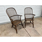 Mid-1800s Antique Oak Windsor Style Arm Chairs- A Pair