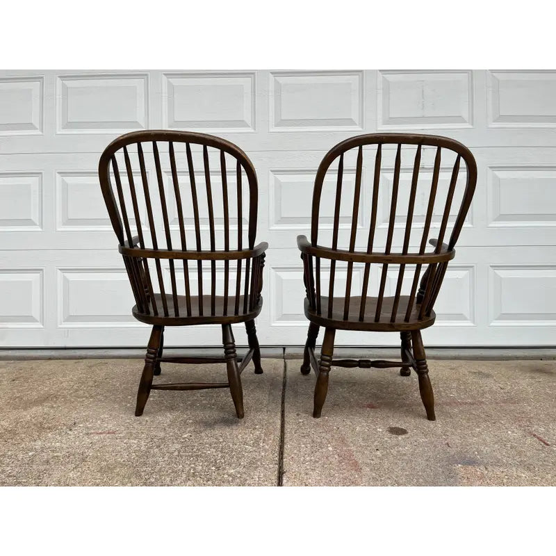 Mid-1800s Antique Oak Windsor Style Arm Chairs- A Pair