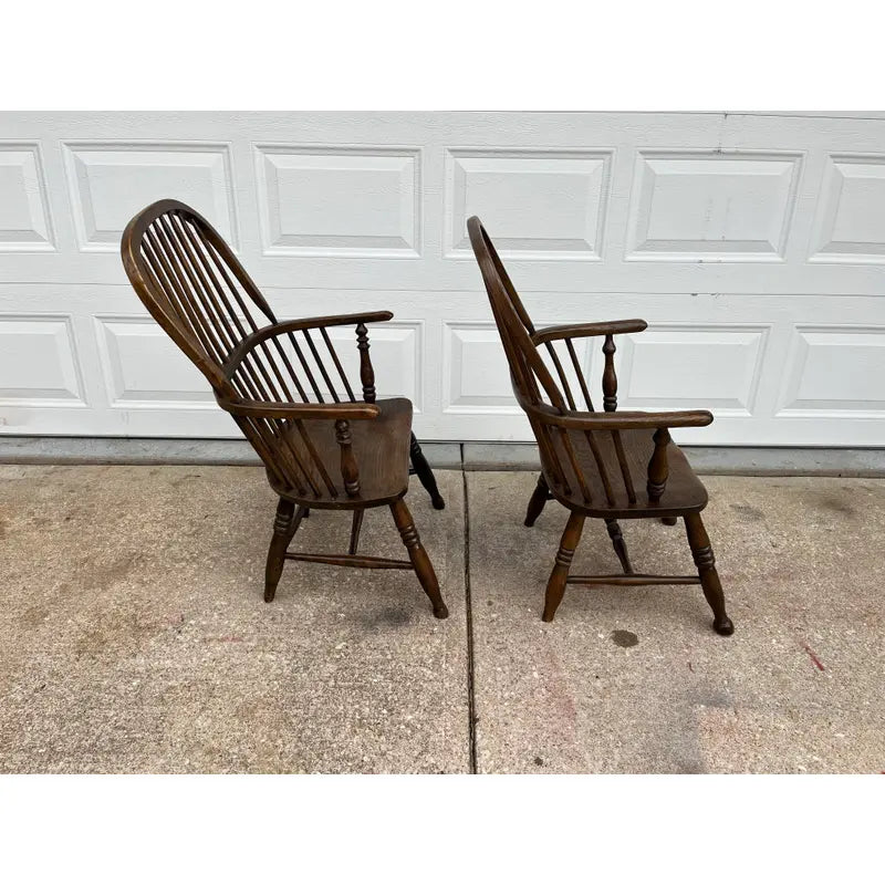 Mid-1800s Antique Oak Windsor Style Arm Chairs- A Pair