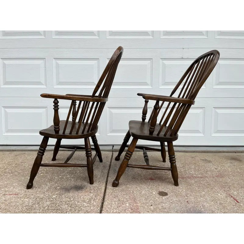 Mid-1800s Antique Oak Windsor Style Arm Chairs- A Pair
