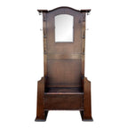 Mid 1800s Early American Tavern Style Oak Hall Tree or Hall Seat