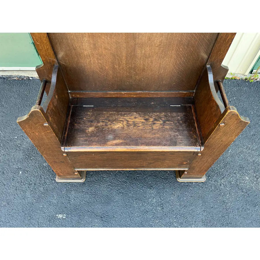 Mid 1800s Early American Tavern Style Oak Hall Tree or Hall Seat