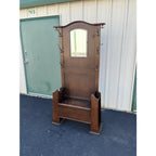 Mid 1800s Early American Tavern Style Oak Hall Tree or Hall Seat