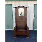 Mid 1800s Early American Tavern Style Oak Hall Tree or Hall Seat