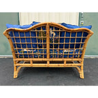 Mid 20th Century Asian Rattan Loveseat With Unicorn Tapestry Upholstery