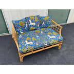 Mid 20th Century Asian Rattan Loveseat With Unicorn Tapestry Upholstery