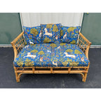 Mid 20th Century Asian Rattan Loveseat With Unicorn Tapestry Upholstery