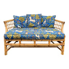 Mid 20th Century Asian Rattan Loveseat With Unicorn Tapestry Upholstery