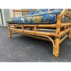 Mid 20th Century Asian Rattan Loveseat With Unicorn Tapestry Upholstery