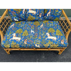 Mid 20th Century Asian Rattan Loveseat With Unicorn Tapestry Upholstery