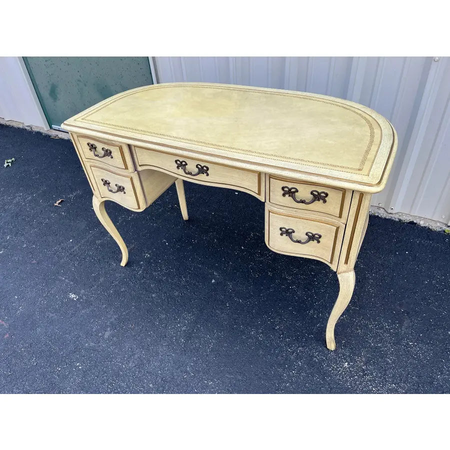 Mid 20th Century Sligh Lowry French Provincial Leather Top Curved Writing Desk