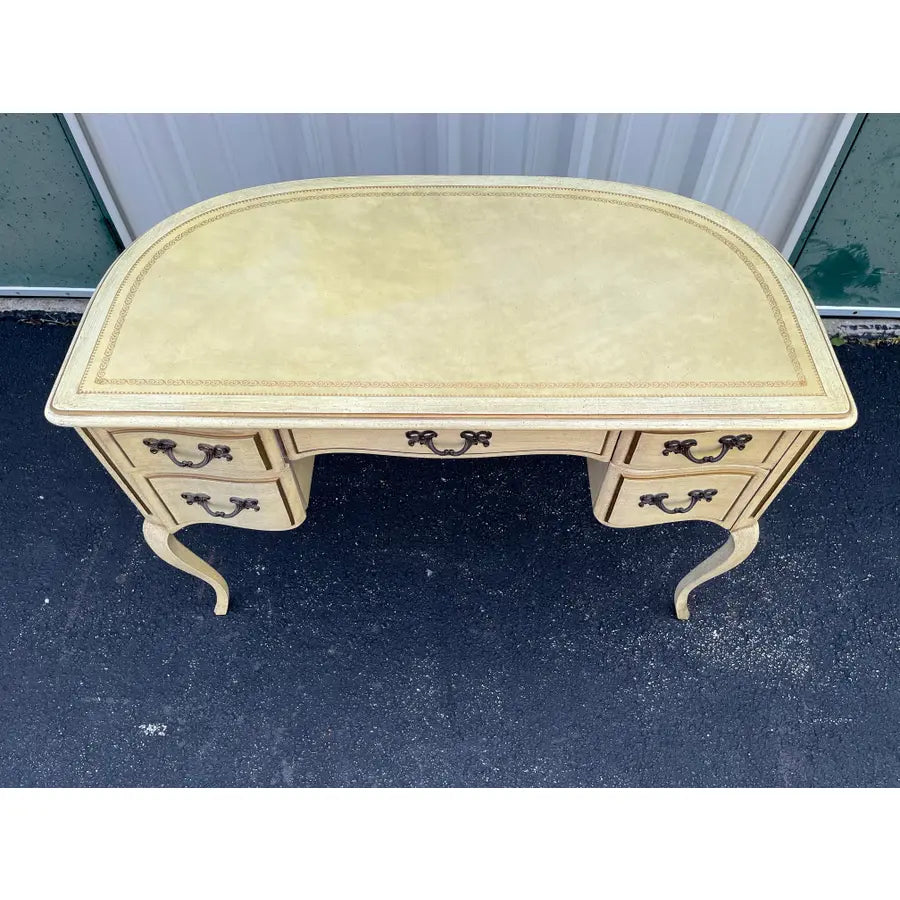Mid 20th Century Sligh Lowry French Provincial Leather Top Curved Writing Desk
