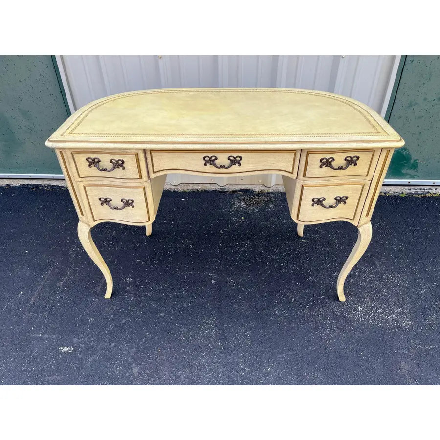 Mid 20th Century Sligh Lowry French Provincial Leather Top Curved Writing Desk