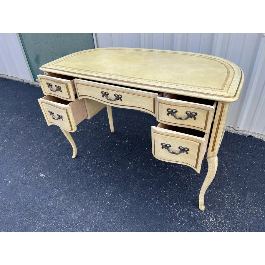 Mid 20th Century Sligh Lowry French Provincial Leather Top Curved Writing Desk