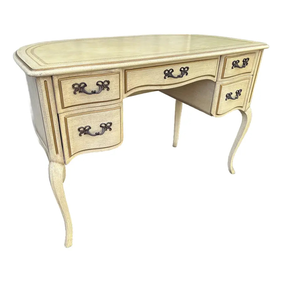 Mid 20th Century Sligh Lowry French Provincial Leather Top Curved Writing Desk