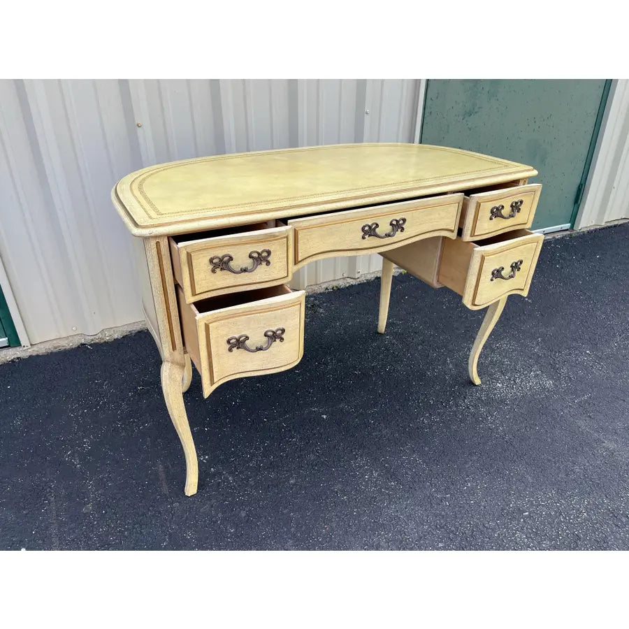 Mid 20th Century Sligh Lowry French Provincial Leather Top Curved Writing Desk