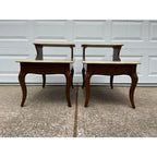 Mid -Century Modern Walnut and Faux Marble Two-Tiered Side End Tables- A Pair