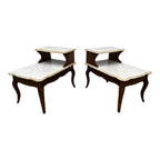 Mid -Century Modern Walnut and Faux Marble Two-Tiered Side End Tables- A Pair