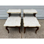 Mid -Century Modern Walnut and Faux Marble Two-Tiered Side End Tables- A Pair