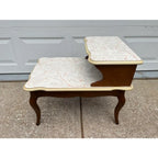 Mid -Century Modern Walnut and Faux Marble Two-Tiered Side End Tables- A Pair