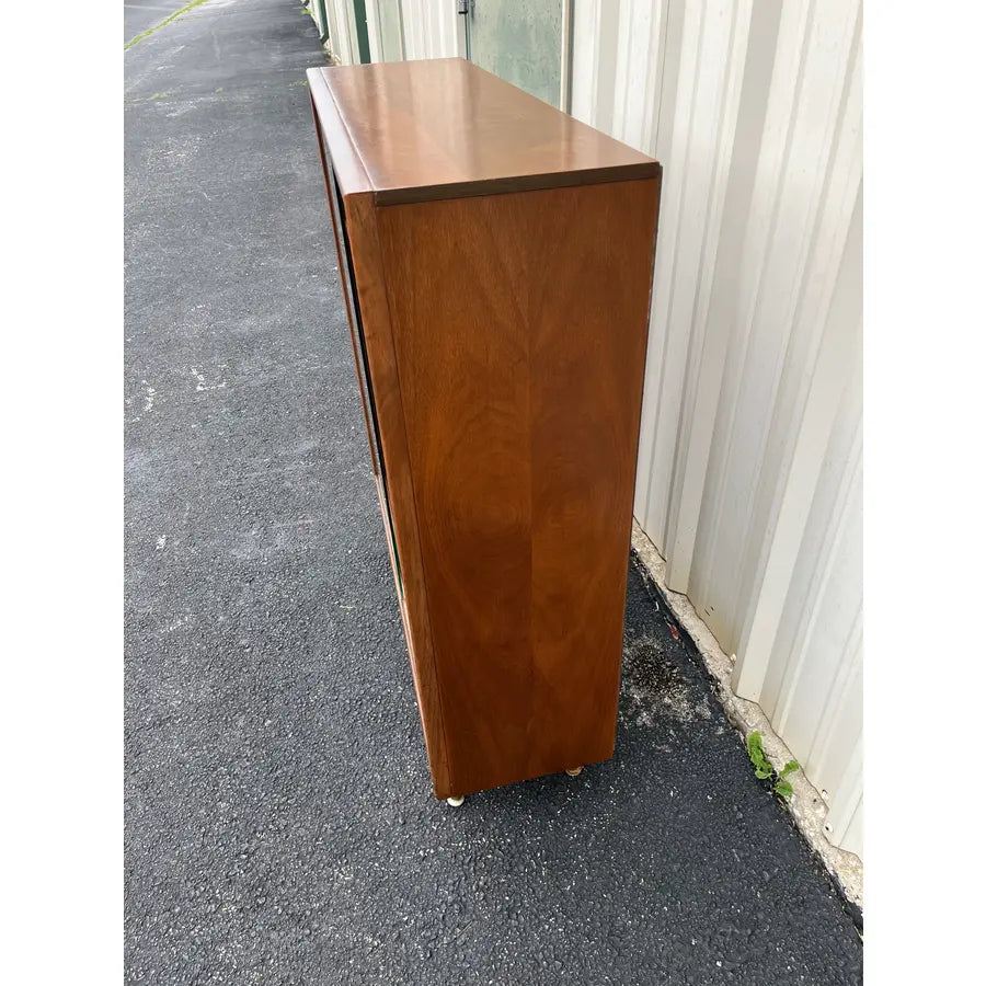 Mid Century Modern Walnut Bookcase With Sliding Glass Doors