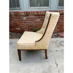 Mid Century Walnut Side Chair in Tufted Honey Gold Damask Upholstery
