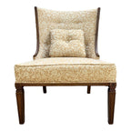 Mid Century Walnut Side Chair in Tufted Honey Gold Damask Upholstery
