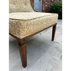 Mid Century Walnut Side Chair in Tufted Honey Gold Damask Upholstery