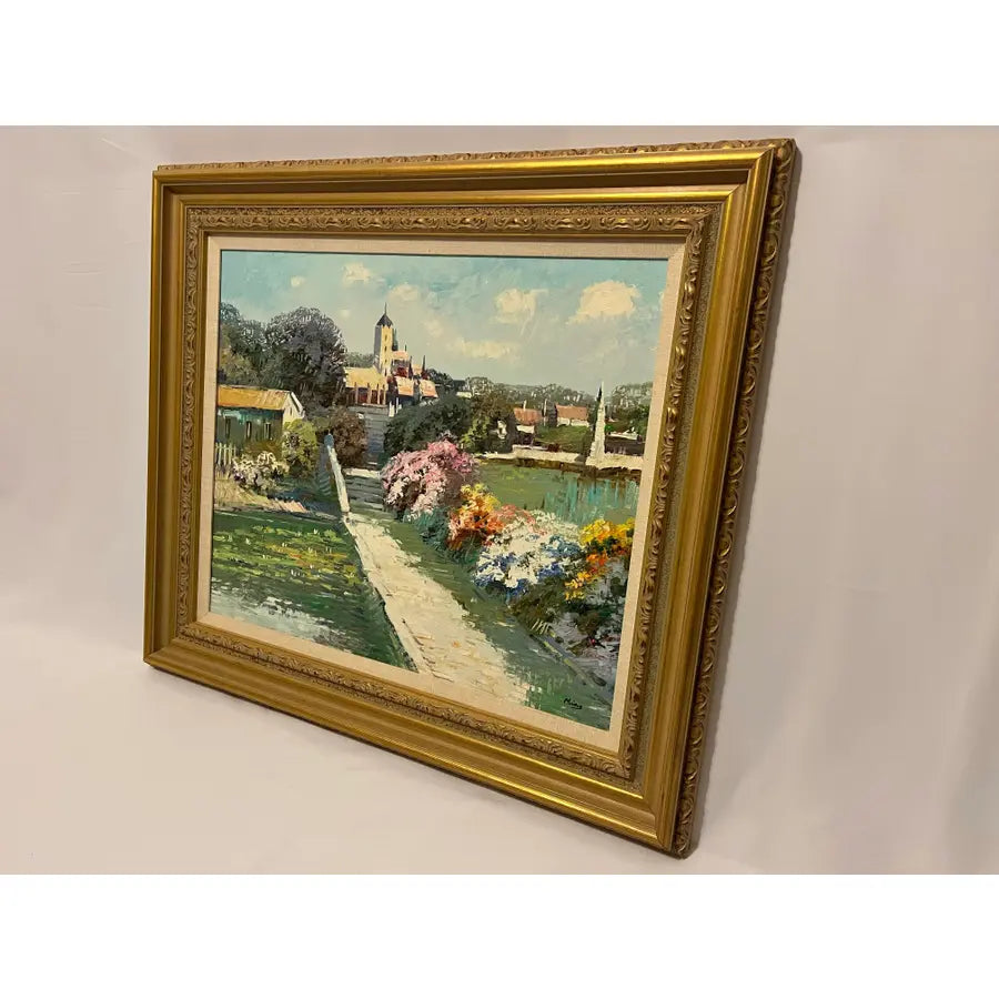 Ming Feng Framed Oil Painting on Canvas 32"- Village Landscape