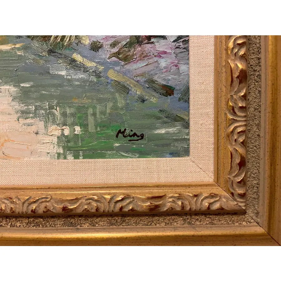 Ming Feng Framed Oil Painting on Canvas 32"- Village Landscape