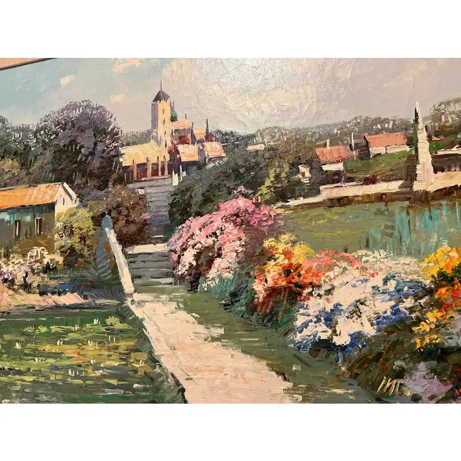 Ming Feng Framed Oil Painting on Canvas 32"- Village Landscape