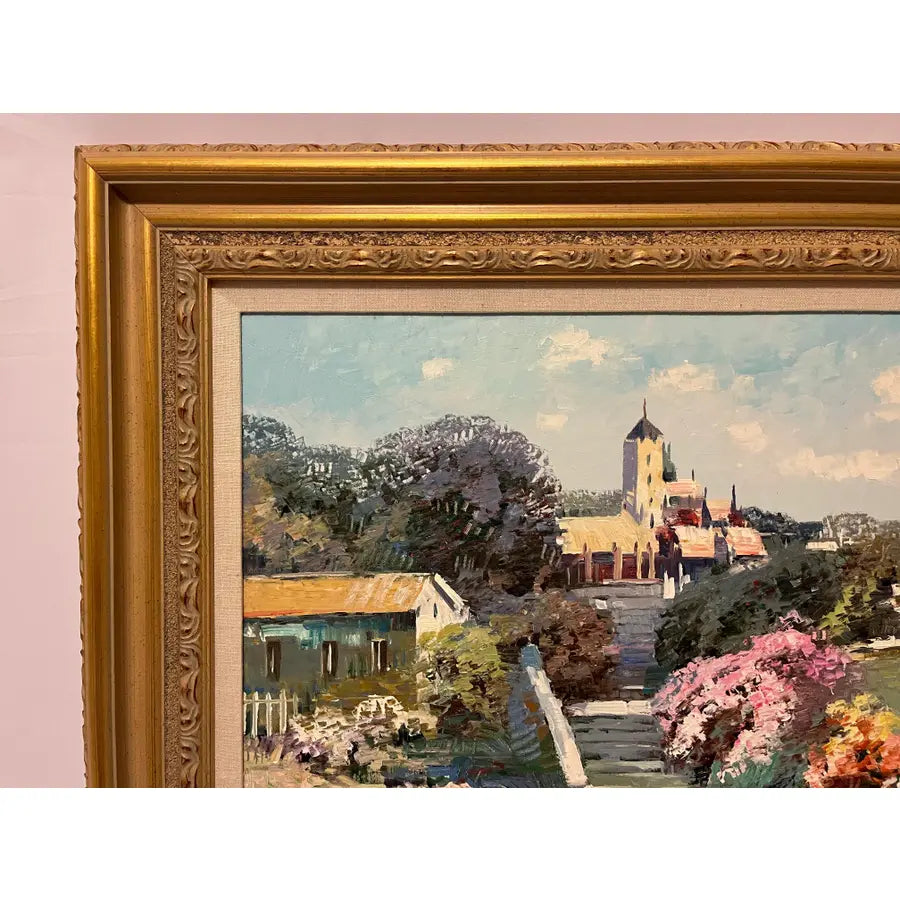 Ming Feng Framed Oil Painting on Canvas 32"- Village Landscape