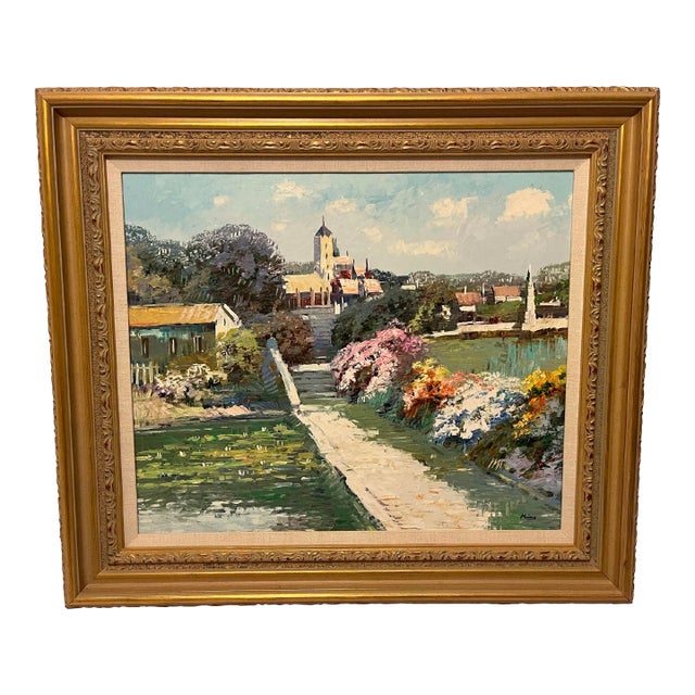 Ming Feng Framed Oil Painting on Canvas 32"- Village Landscape