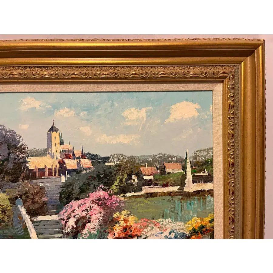 Ming Feng Framed Oil Painting on Canvas 32"- Village Landscape