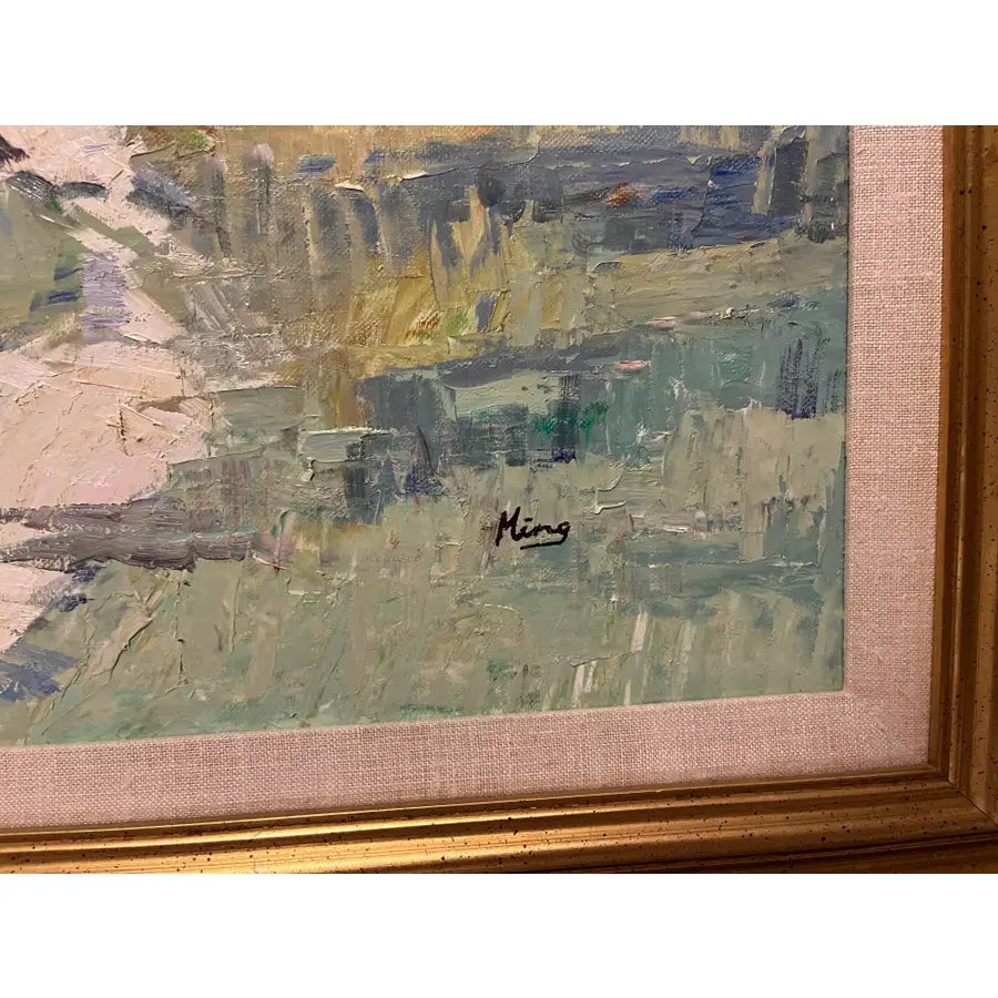 Ming Feng Original Landscape Oil Painting on Canvas 43"- Untitled, Framed