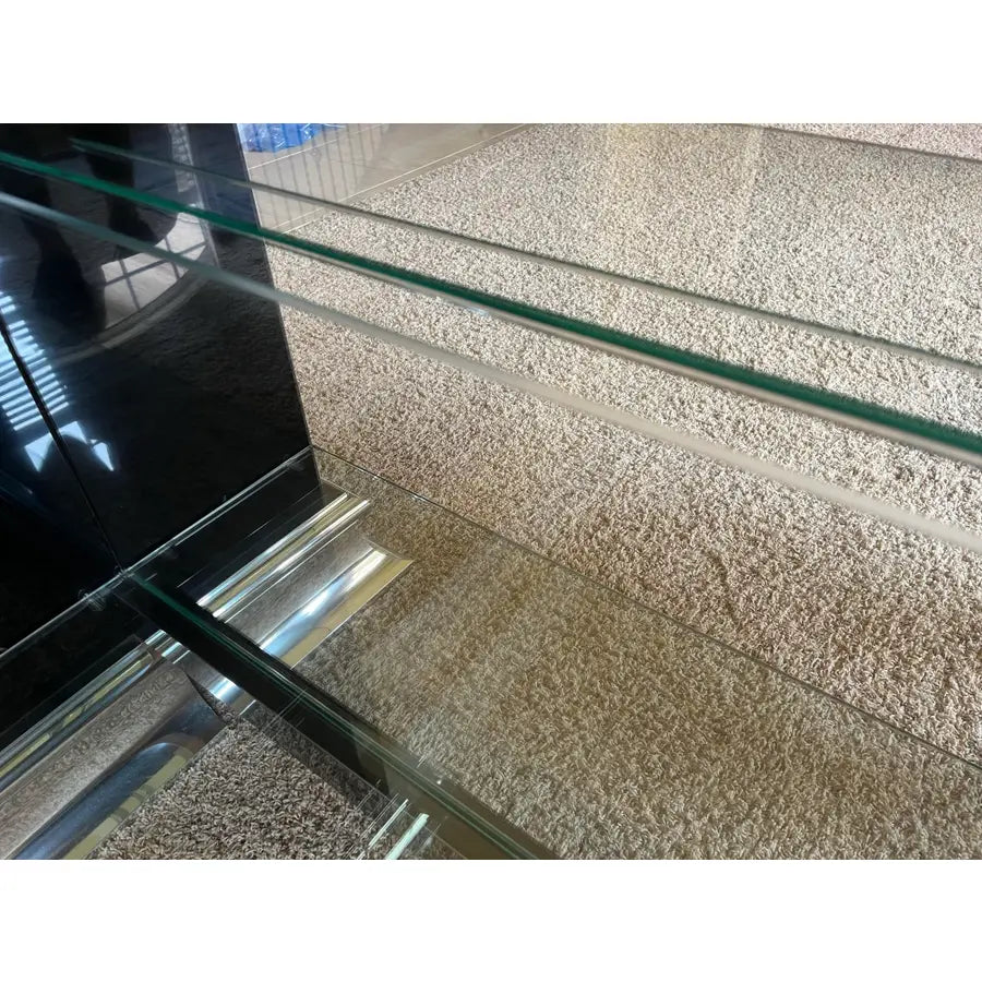 Monumental Black and Chrome Mirrored Glass Shelving or Display Wall Unit