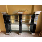 Monumental Black and Chrome Mirrored Glass Shelving or Display Wall Unit