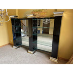 Monumental Black and Chrome Mirrored Glass Shelving or Display Wall Unit