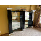 Monumental Black and Chrome Mirrored Glass Shelving or Display Wall Unit