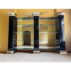Monumental Black and Chrome Mirrored Glass Shelving or Display Wall Unit