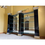 Monumental Black and Chrome Mirrored Glass Shelving or Display Wall Unit