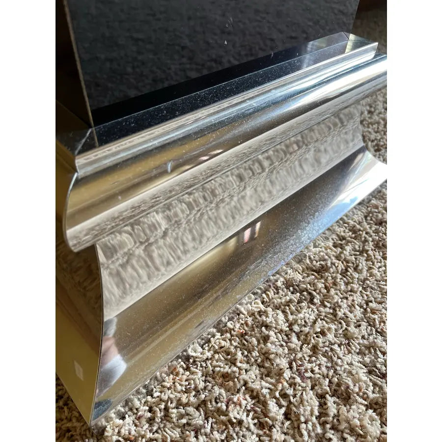 Monumental Black and Chrome Mirrored Glass Shelving or Display Wall Unit