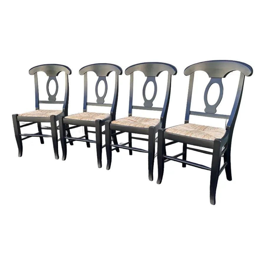 Pottery Barn Napoleon Black Rush Seat Modern Dining Chairs- Set of 4