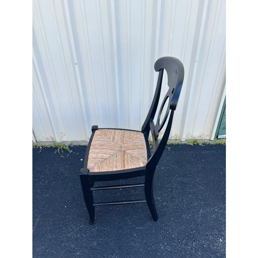 Pottery Barn Napoleon Black Rush Seat Modern Dining Chairs- Set of 4