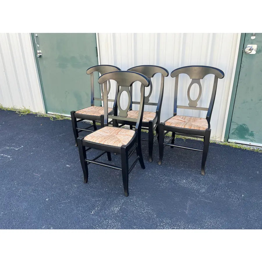 Pottery Barn Napoleon Black Rush Seat Modern Dining Chairs- Set of 4