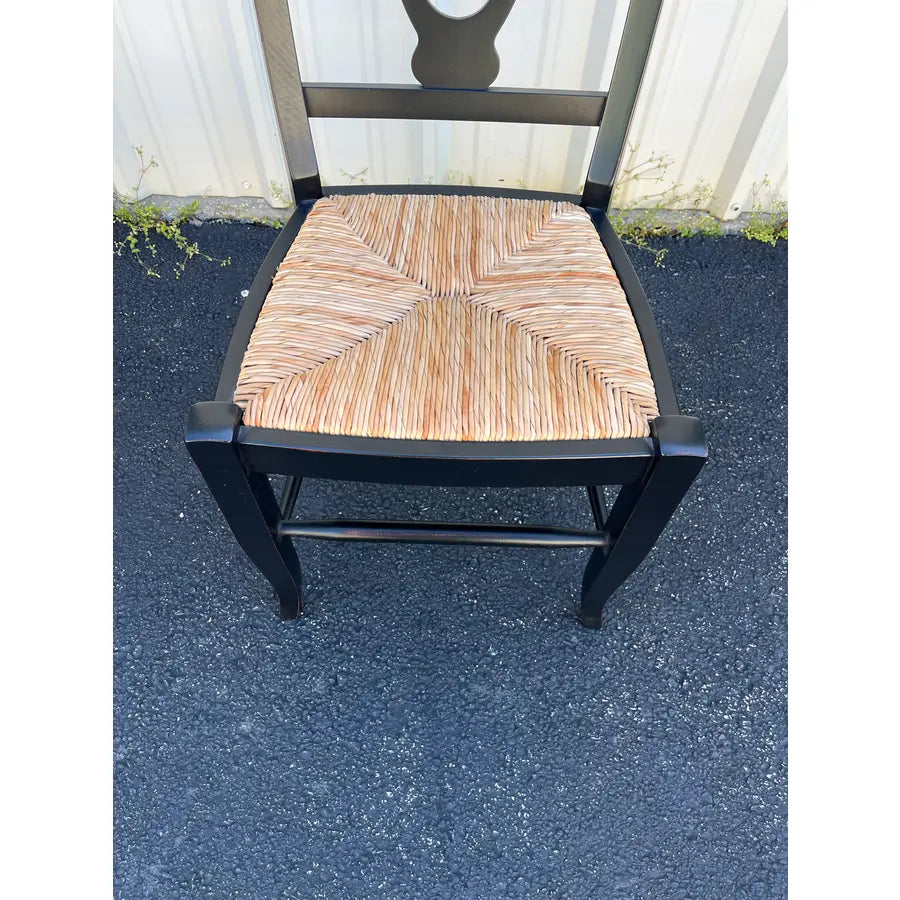 Pottery Barn Napoleon Black Rush Seat Modern Dining Chairs- Set of 4