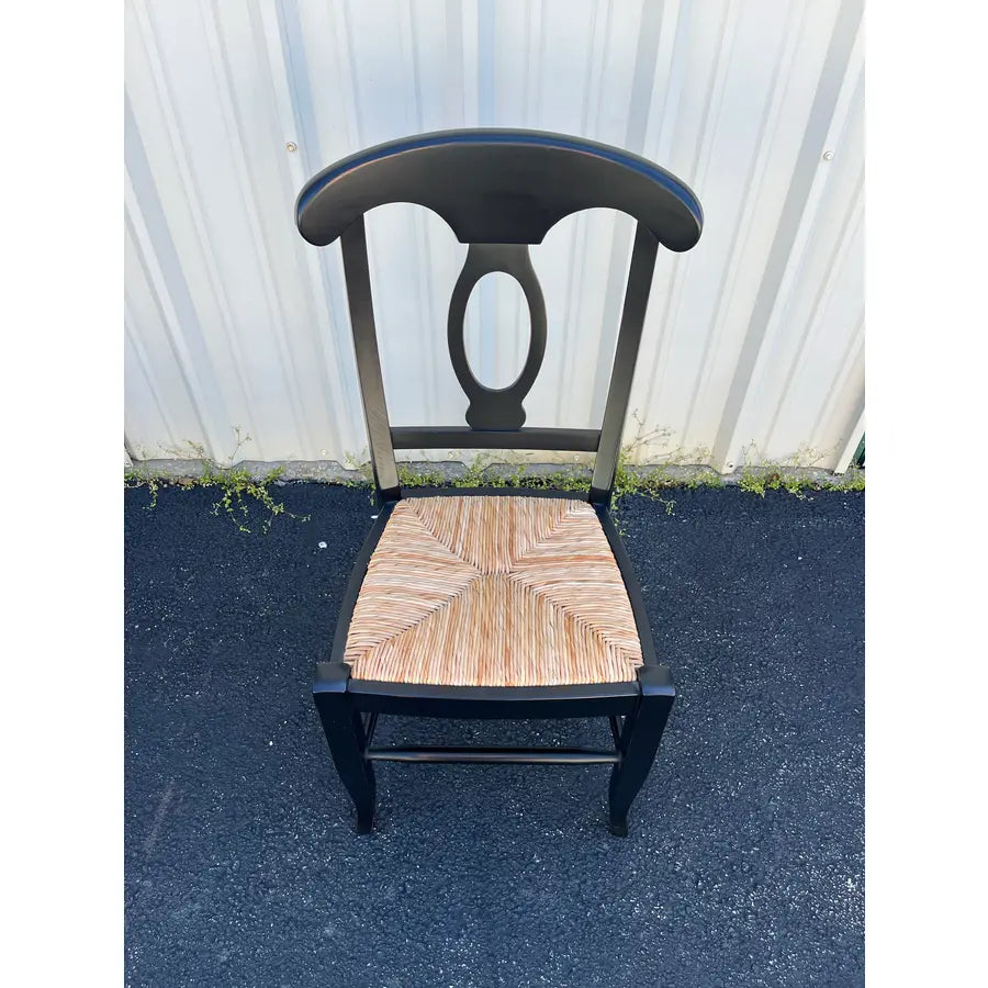 Pottery Barn Napoleon Black Rush Seat Modern Dining Chairs- Set of 4