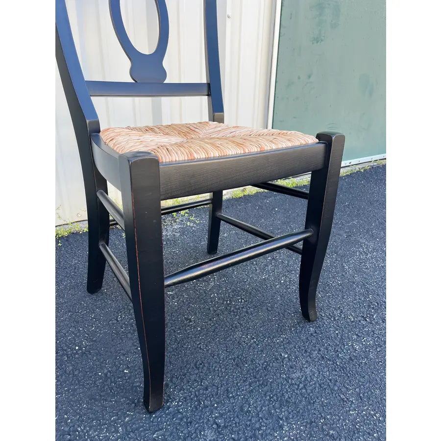 Pottery Barn Napoleon Black Rush Seat Modern Dining Chairs- Set of 4